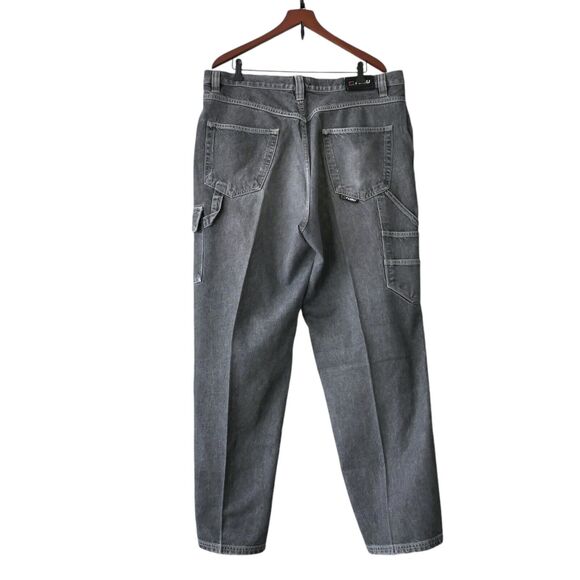 Vintage FUBU Cheja Carpenter Cargo Jeans Wide Leg Dark Gray Distressed Frayed 40 - Picture 4 of 9